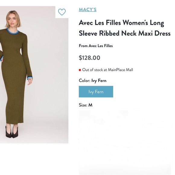 Avec Les Filles Dress, size M Maxi Knit Ribbed Olive with Blue Trim NWT - Picture 8 of 8